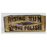 Antique Rising Sun Stove Polish Wooden Box 12x5"