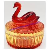 Amberina Glass Swan Top Trinket Dish (Chips)