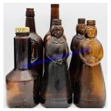 6 Antique Brown Glass Bottles