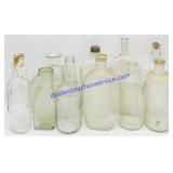 10 Antique Clear Glass Soda & Liquor Bottles