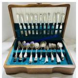 Silver-Plated Flatware in a Wooden Box