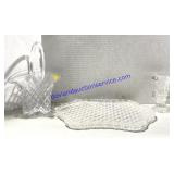 Glass Basket, Serving Tray And Candle Holder