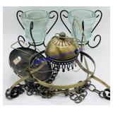 2 Glass Insulator Candle Holders & Hardwire Metal