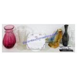 6 Misc Vases & Milk Glass Dish
