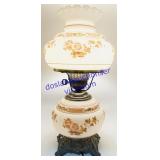 Opaque Glass & Brass Electric Hurricane Lamp