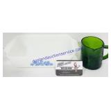 Fire-King Baking Dish & Green Magnolia 1 Cup