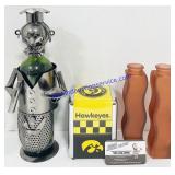 Metal Chef Wine Bottle Decoration, 2 Orange Glass