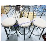 3 Padded Swiveling Metal Bar Stools 43" Tall