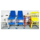 5 Chairs (Metal, Wood, Plastic, Blue Is 32" Tall)