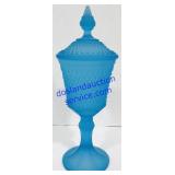 Large Cloudy Blue Covered Candy Dish