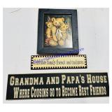 2 Wooden Wall Hangings and Framed Bear Picture