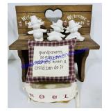 Wood Bench (16.5"), Small Wicker Basket, Small