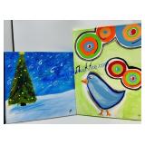 2 Hand-painted Canvas Art, 12"x12", 16"x12"