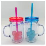 2 Drinking Containers w/ Straws & Reusable Ice