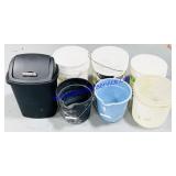 6 Plastic Buckets & Trashcan