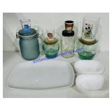 Glass Jars, Shot Glasses, Serving Platter and Two