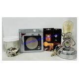 Desk Lamp, Candles, Jar of Buttons and Golf
