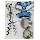 Dog Harness, Tie Stakes and Bowls