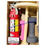 Fire Extinguisher, Weights, Paper Towel Rack
