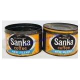 2 Sanka Coffee Tins (1 Lid)