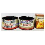 3 Monarch Coffee & Tea Tins (Varied Condition,