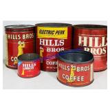 5 Hills Bros Coffee Tins (Varied Condition, Age,