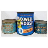 3 Maxwell House Coffee Tins (Varied Condition,