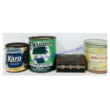 4 Food Tins w/ Lids (Varied Age, Condition, &
