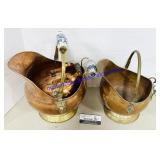 3 Copper Pitchers 2 w/ Porcelain Handles