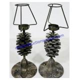 2 Metal Pinecone Design Candle Holders