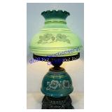 Glass Shade & Bronze Base Electric Hurricane Lamp