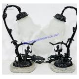 Glass Shade, Metal Stem, Marble Base Working Pair