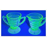 Matched Uranium Glass Creamer Cup & Sugar Dish