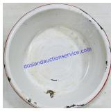 Large White and Red Enamel Bowl