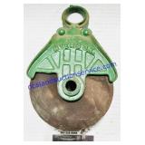 Green Painted Metal Bracket & Wood Wheel Pulley