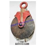 Red Painted Metal Bracket & Wood Wheel Pulley