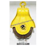 Yellow Painted Metal Bracket & Wood Wheel Pulley