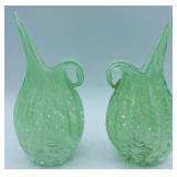 Pair of Small Green Glass Pitchers