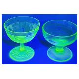 2 Unmatched Uranium Glass Sherbet Cups