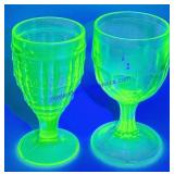 2 Unmatched Uranium Glass Wine Glasses