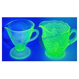 2 Unmatched Uranium Glass Creamer Cups