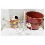 Tin Watering Can, Wooden Bucket, Candleholder
