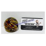 Swirled Art Glass Paper Weight, Red, Blue and