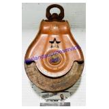 Brown Painted Metal Bracket & Wood Wheel Pulley