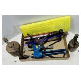 Lot of Roadside Signals, Caulk Gun, Oil Cans, Etc