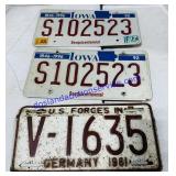 2 Iowa License Plates & Military Plate