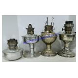 4 Metal Base Oil Lamps