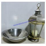 Candle Lantern & Metal Mixing Bowl