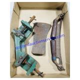 Folding Draw Knife, Axe Head, & Vise