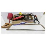 Lot of Tire Irons, Saw, Funnel, Etc